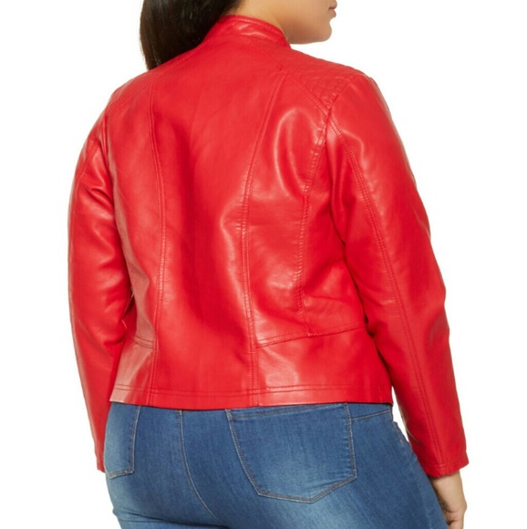 Faux Leather CHERRY RED Jacket - Picture 2 of 7